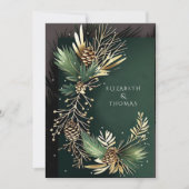 Winter Huwelijk Denneappels met Gouden Dennenaalde Kaart (Voorkant)