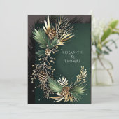 Winter Huwelijk Denneappels met Gouden Dennenaalde Kaart (Staand voorkant)