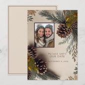 Winter Huwelijk Dennenkegels Dennennaalden Save The Date (Voorkant / Achterkant)