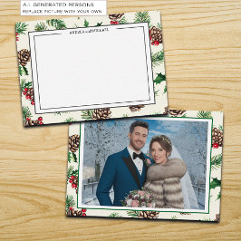 Winter Huwelijk Dennenkegels Foto Bedankkaart Notitiekaartje
