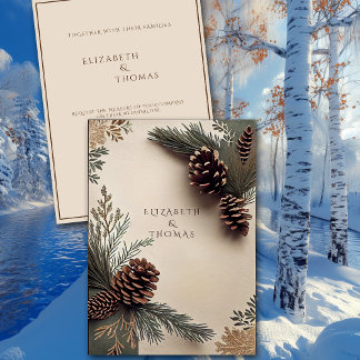 Winter Huwelijk Dennenzapfen Dennennaalden Kaart