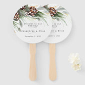 Winter Huwelijk Dennenzapfen Sneeuw Dennentakken   Handwaaier (Voorkant en achterkant)