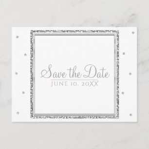 Winter Huwelijk Glam Zilver & Wit Save the Date Aankondigingskaart
