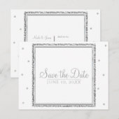 Winter Huwelijk Glam Zilver & Wit Save the Date Aankondigingskaart (Voorkant / Achterkant)