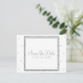 Winter Huwelijk Glam Zilver & Wit Save the Date Aankondigingskaart (Staand voorkant)
