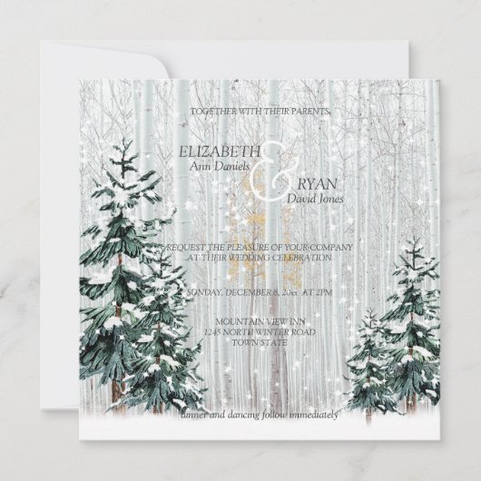 Winter Huwelijk Glitterende Sneeuwvlokken Dennenbo Kaart (Voorkant)