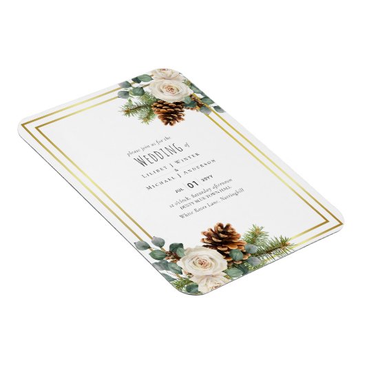 Winter Huwelijk Witte Rozen Goud Stof Blauw Magneet (Rechterzijde)