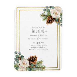 Winter Huwelijk Witte Rozen Goud Stof Blauw Magneet