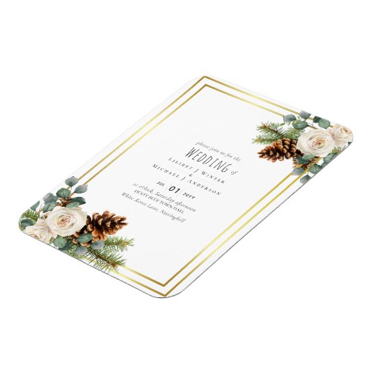 Winter Huwelijk Witte Rozen Goud Stof Blauw Magneet (Linkerzijde)