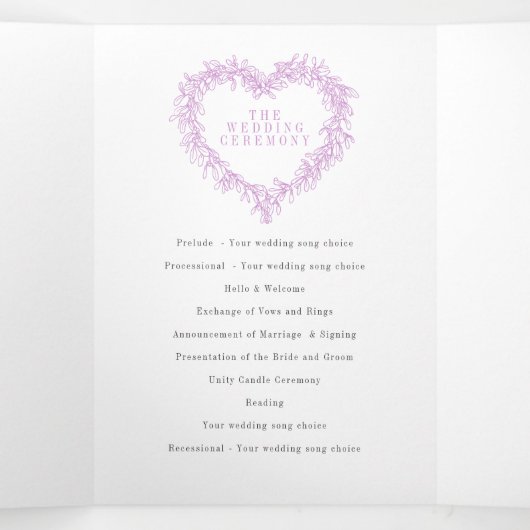 Winter huwelijks paarse maretak botanisch huwelijk drieluik programma (Binnenkant midden)