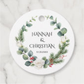 Winter Huwelijkskrans met Sparrentakken Bedankjes Labels (Voorkant)