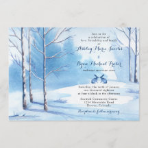 Winter Huwelijksuitnodiging Aquarel Bomen Konijnen