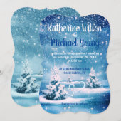 Winter Huwelijksuitnodiging - Blauwe & Witte Sneeu Kaart (Voorkant / Achterkant)