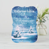 Winter Huwelijksuitnodiging - Blauwe & Witte Sneeu Kaart (Staand voorkant)