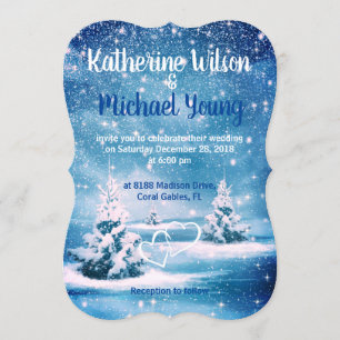 Winter Huwelijksuitnodiging - Blauwe & Witte Sneeu Kaart
