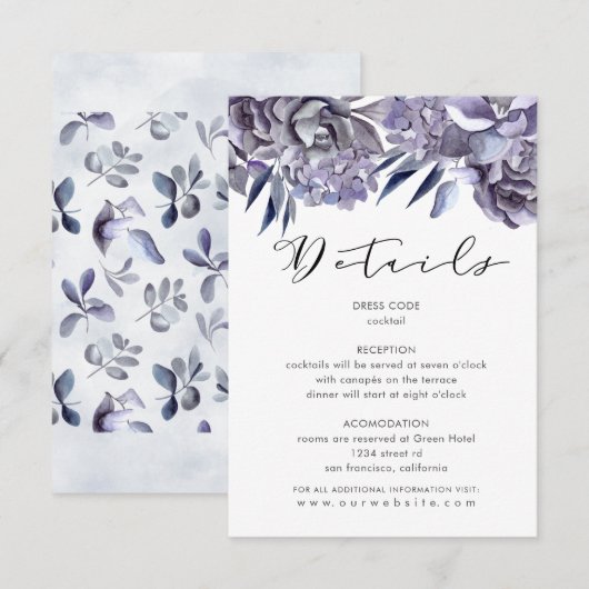 winter hydrangea floral Guest Information Kaart (Voorkant / Achterkant)