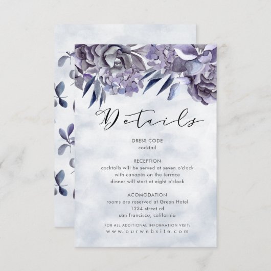 winter hydrangea floral Guest Information Kaart (Voorkant / Achterkant)