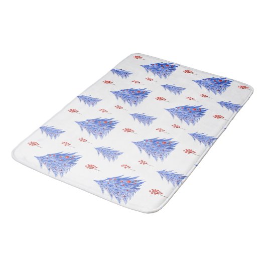 Winter Ice Blue Tree Holly bessen Witte Kerstmis Badmat (Gekanteld)