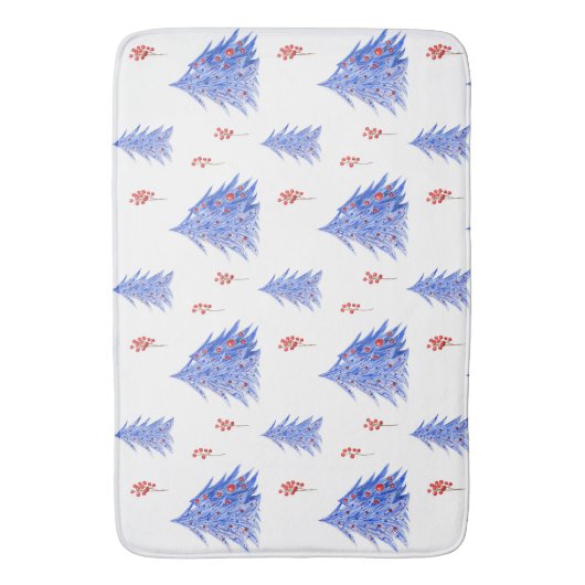 Winter Ice Blue Tree Holly bessen Witte Kerstmis Badmat (Voorkant Verticaal)