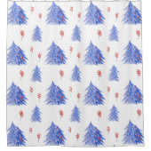 Winter Ice Blue Tree Holly bessen Witte Kerstmis Douchegordijn (Voorkant)