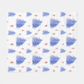 Winter Ice Blue Tree Holly bessen Witte Kerstmis Fleece Deken (Voorkant (Horizontaal))