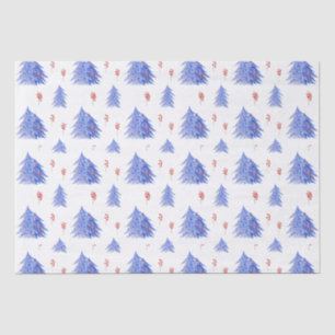 Winter Ice Blue Tree Holly bessen Witte Kerstmis Tissuepapier