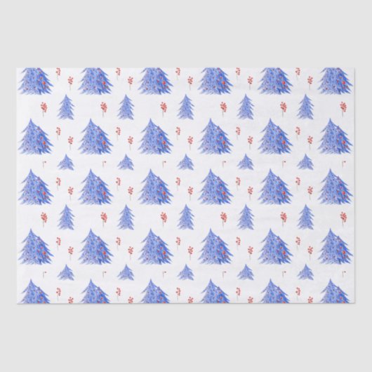 Winter Ice Blue Tree Holly bessen Witte Kerstmis Tissuepapier (Voorkant)