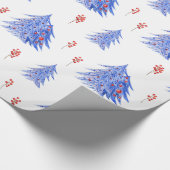 Winter Ice Blue Trees Holly Berries Kerstmis Cadeaupapier (Hoek)