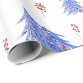 Winter Ice Blue Trees Holly Berries Kerstmis Cadeaupapier (Rol Hoek)