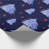 Winter Ice Blue Trees Holly Berries Kerstmis Cadeaupapier (Hoek)