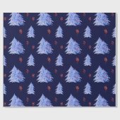 Winter Ice Blue Trees Holly Berries Kerstmis Cadeaupapier (Vlak)