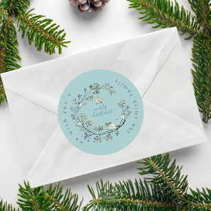Winter Ice Blue Wreate kerstkaart Ronde Sticker