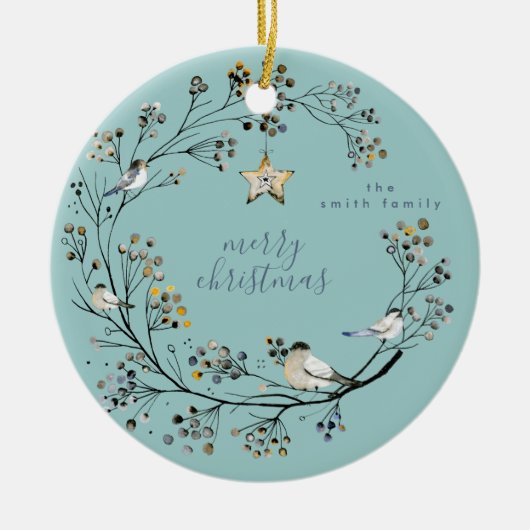 Winter Ice Blue Wreate Kerstmis | Nieuw jaar Keramisch Ornament (Voorkant)