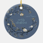Winter Ice Blue Wreate Kerstmis | Nieuw jaar Keramisch Ornament (Achterkant)