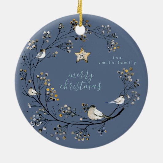 Winter Ice Blue Wreate Kerstmis | Nieuw jaar Keramisch Ornament (Achterkant)