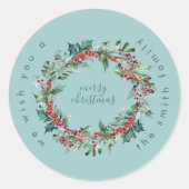 Winter Ice Blue Wreate Kerstmis Ronde Sticker (Voorkant)