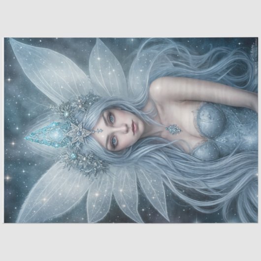 Winter Ice Fairy Queen with Crystal Wings Fantasy  Tissuepapier (Voorkant)