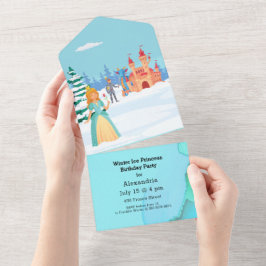 Winter Ice Princess Royal Birthday All In One Uitnodiging