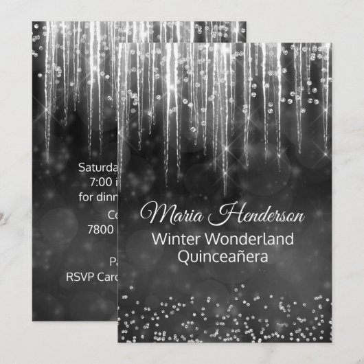 Winter Ice Quinceanera Birthday Uitnodiging (Voorkant / Achterkant)