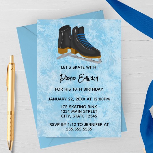Winter Ice Skates Birthday Invitation Kaart