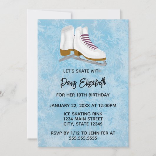 Winter Ice Skates Birthday Invitation Kaart (Voorkant)