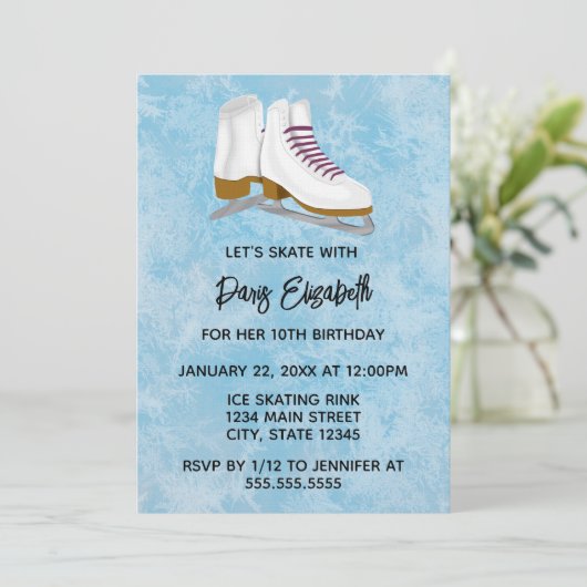 Winter Ice Skates Birthday Invitation Kaart (Staand voorkant)