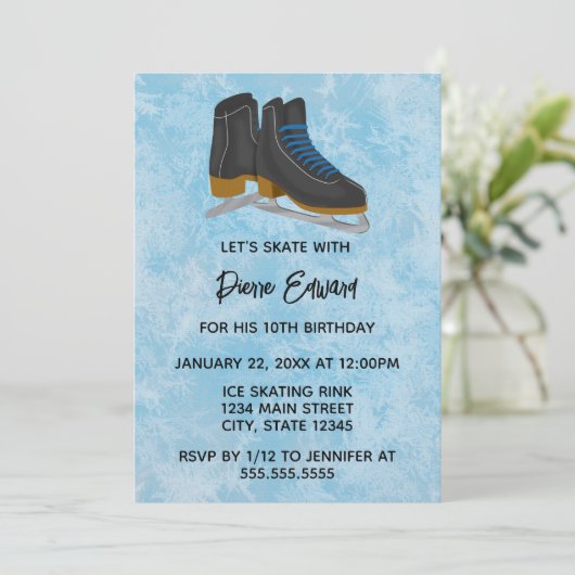 Winter Ice Skates Birthday Invitation Kaart (Staand voorkant)