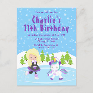 Winter Ice Skating Birthday Blonde Hair Girl Postc Briefkaart