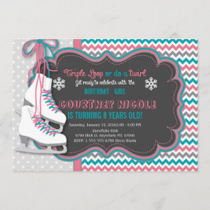 Winter Ice Skating Birthday Party Invitation Kaart