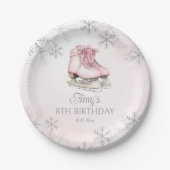 Winter Ice Skating Birthday Pink Silver Snowflakes Papieren Bordje (Voorkant)