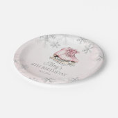 Winter Ice Skating Birthday Pink Silver Snowflakes Papieren Bordje (Gekanteld)