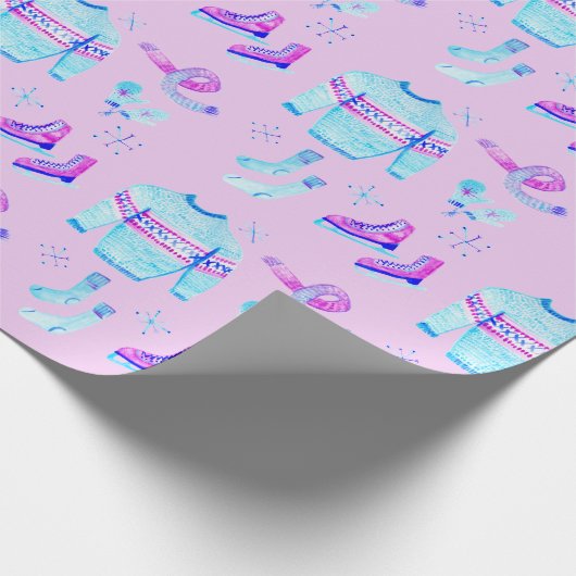 Winter Ice Skating Cozy Waterverf Holiday Gift Cadeaupapier (Hoek)
