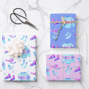 Winter Ice Skating Cozy Waterverf Holiday Gift Inpakpapier Vel