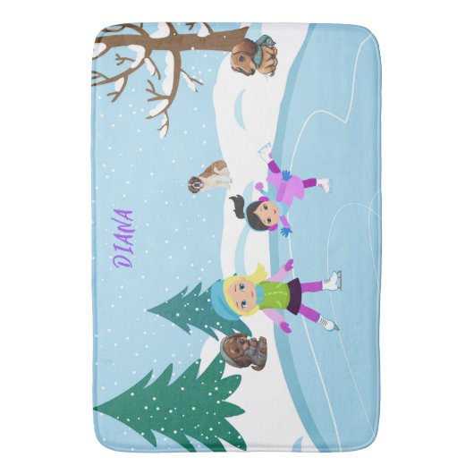 WINTER ICE SKATING FOR GIRL'S BADMAT (Voorkant Verticaal)